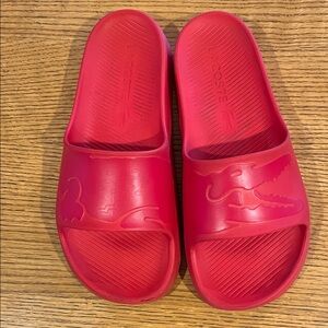 Lacoste Women’s Red Open-Toe Slide Sandals with Croc Logo